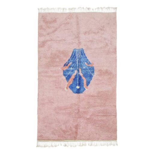 MIRA - Pink And Blue Rug – Wool Beni Mrirt Abstract Rug 7x11