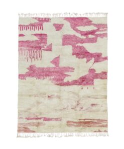MAHIRA - Pink And White Rug – Wool Beni Mrirt Abstract Rug 5x8
