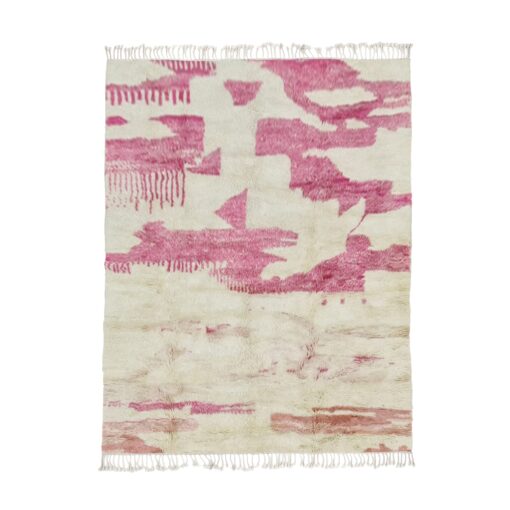 MAHIRA - Pink And White Rug – Wool Beni Mrirt Abstract Rug 5x8