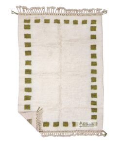 RANEEN–Khaki Green And White Carpet–Custom Beni Ourain Grid Rug