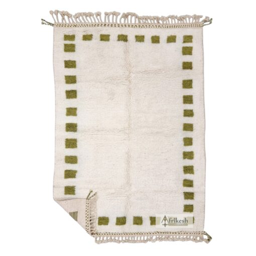 RANEEN–Khaki Green And White Carpet–Custom Beni Ourain Grid Rug
