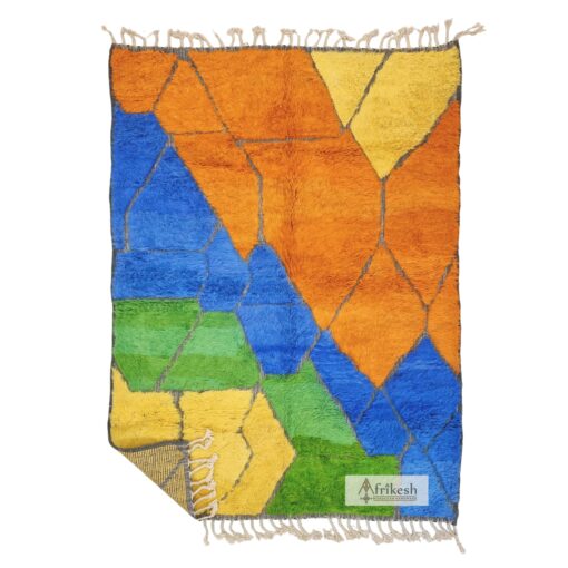REIHA – Orange And Blue Rug - Custom Beni Ourain Tufted Rug