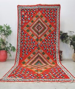 Alternative view of QOBROS - Red Vintage Rug - Berber Geometric Carpet 5x11