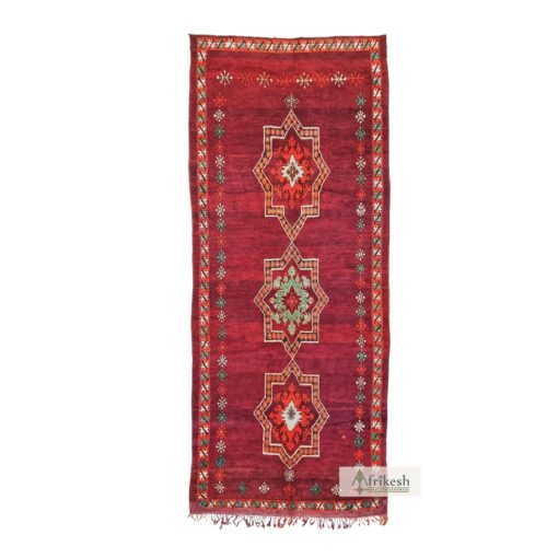 YAMSHA - Beni Ourain Maroon Rug - Vintage Geometric Carpet 9x23