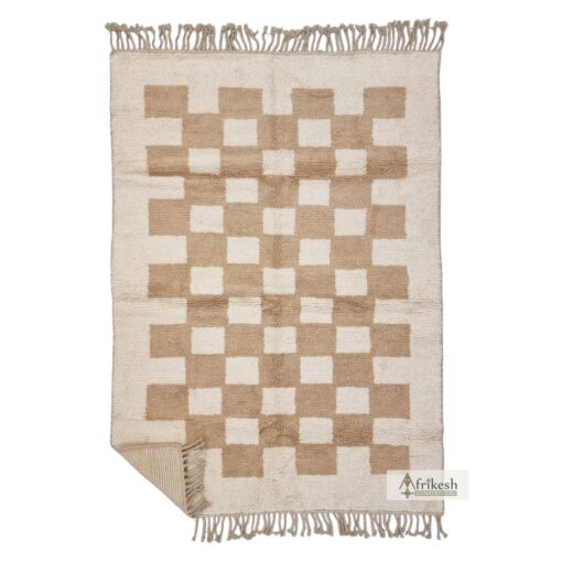 SALAMA – Light Taupe And White Rug Custom Beni Ourain Checkered Rug