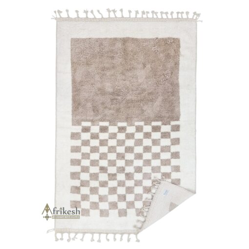 TULIN - Pale Taupe and White Rug - Beni Ourain Checkered Custom Rug