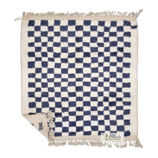 DIYAA - Beni Ourain Rug 7x7 - Blue Checkered Moroccan Rug