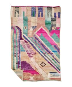 EMEL - Pink And Green Rug - Funky Boujaad Wool Carpet 5x8