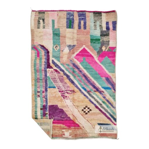 EMEL - Pink And Green Rug - Funky Boujaad Wool Carpet 5x8
