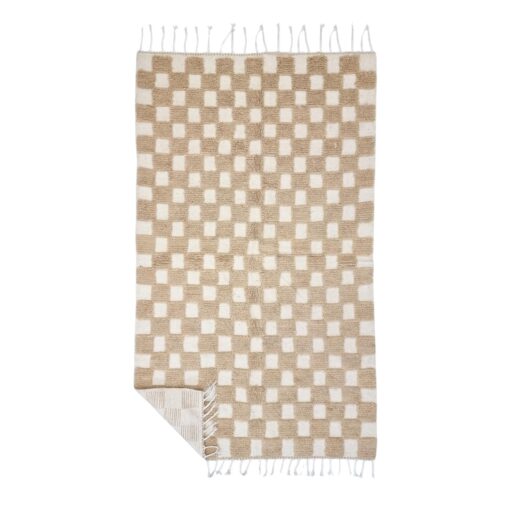 SAIF – Beige And White Rug – Berber Beni Ourain Tufted Carpet 4x8