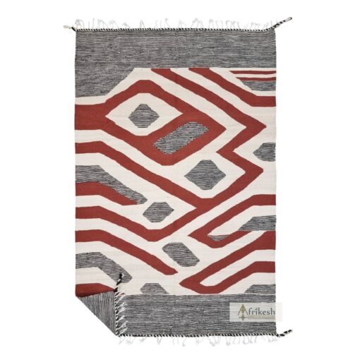 DOULA - Black and White Wool Rug - Kilim Abstract Rug 6x9