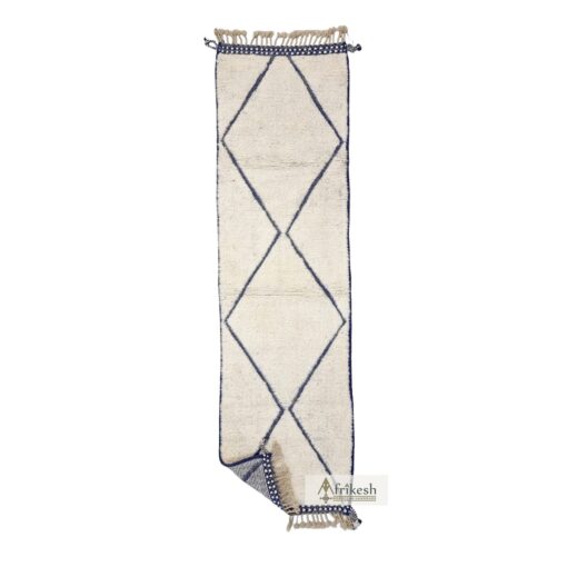 JAYZA - Blue And White Rug - Handmade Beni Ourain Carpet 2x10