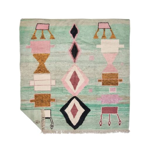 TASSILI - Faded Green Geometric Rug - Boujaad Handmade Carpet 9x9