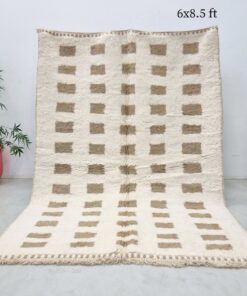 Alternative view of AFIA - Light Brown And White Rug - Wool Beni Ourain Grid Carpet 6x8
