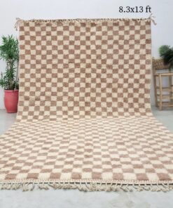 Alternative view of AMINA - Brown And White Checkered Rug - Moroccan Beni Ourain Rug 8x13