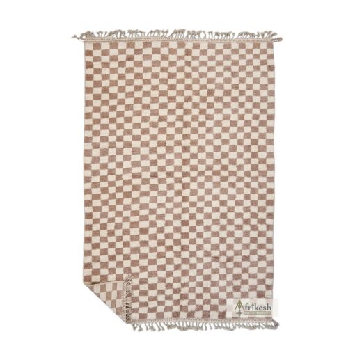 AMINA - Brown And White Checkered Rug - Moroccan Beni Ourain Rug 8x13