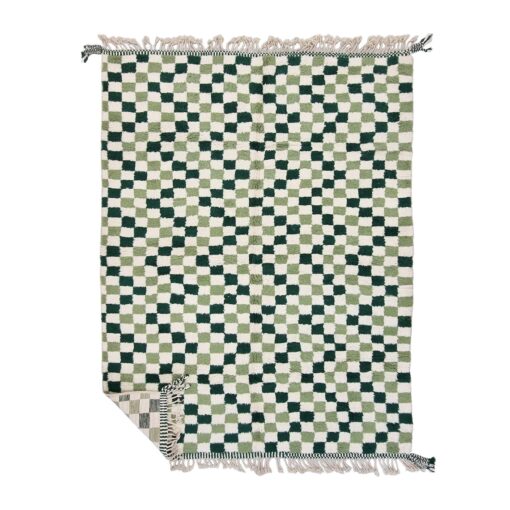 FAWAR - Moroccan Green Checkered Rug - Beni Ourain Wool Rug 8x11