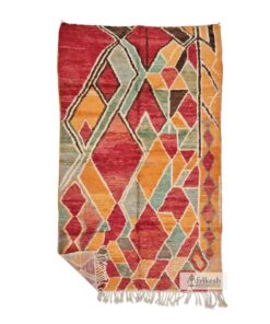 SOULAF - Orange And Red Rug - Moroccan Boujaad Geometric Rug 5x8