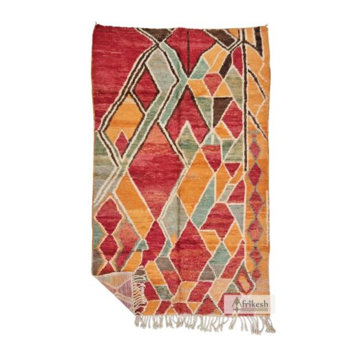SOULAF - Orange And Red Rug - Moroccan Boujaad Geometric Rug 5x8