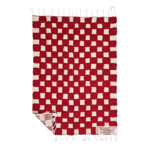 RAYANA – Red And White Rug – Wool Beni Ourain Tufted Carpet 4x7