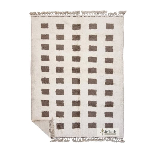 AFIA - Brown And White Handmade Rug - Beni Ourain Grid Carpet 9x11