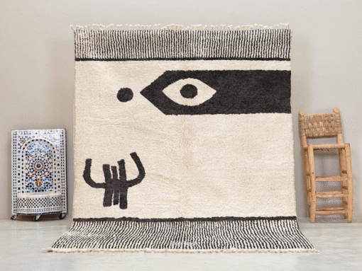 Fadwa – White and Black Striped Rug | Moroccan Beni Ourain Rug – Custom Sizes