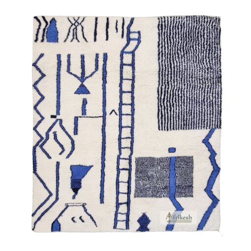 RADIA – Blue & White Rug – Beni Ourain Abstract Custom Rug Sizes