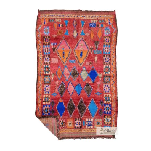 ZAYLI - Red & Blue Boho Rug - Vintage Diamond Carpet 5x8