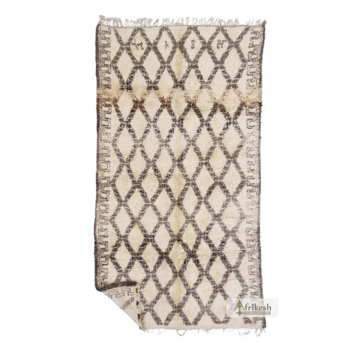 FARAZ - Beni Ourain Cream and Brown Rug - Vintage Geometric Rug 5x10