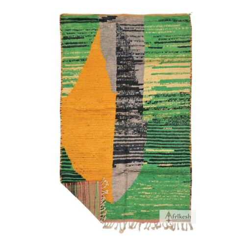 DAHAR - Moroccan Green and Orange Rug - Boujaad Abstract Rug 5x8