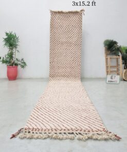 Alternative view of HIDAYA - Maroon And White Striped Carpet - Beni Ourain Rug 3x15