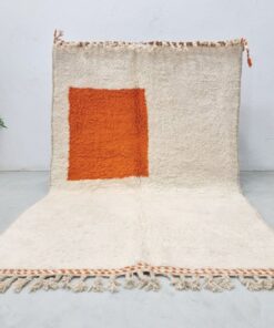 Alternative view of LAIMOUN – Beni Ourain White And Orange Rug – Geometric Carpet 4x7