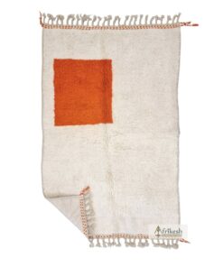 LAIMOUN – Beni Ourain White And Orange Rug – Geometric Carpet 4x7