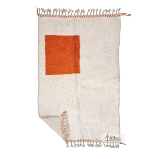 LAIMOUN – Beni Ourain White And Orange Rug – Geometric Carpet 4x7