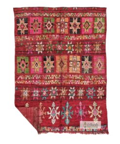 TASSIB - Moroccan Red Boho Rug - Vintage Abstract Carpet 5x7