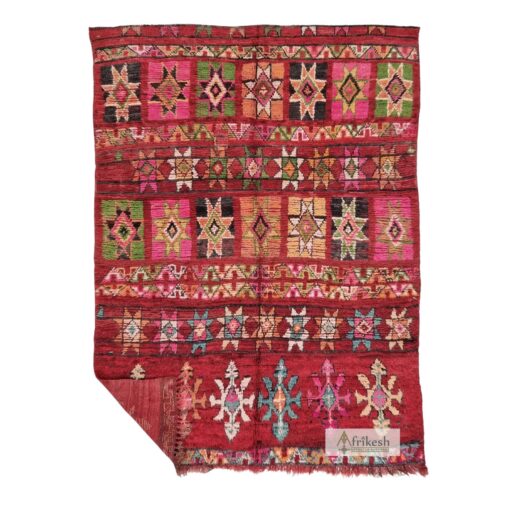 TASSIB - Moroccan Red Boho Rug - Vintage Abstract Carpet 5x7