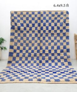 Alternative view of INSAF - Moroccan Blue and Beige Rug - Boujaad Checkered Rug 6x9