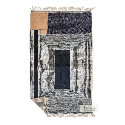 CYLIA – Black Moroccan Rug - Beni Ourain Striped Carpet 6x9