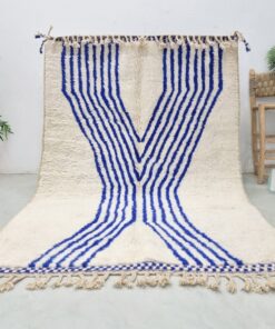 Alternative view of TAIBA - Blue And White Striped Rug - Beni Ourain Wool Carpet 5x7