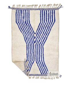 TAIBA - Blue And White Striped Rug - Beni Ourain Wool Carpet 5x7