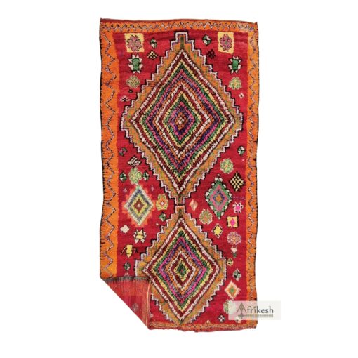 DAKIA - Red and Orange Rug - Bohemian Vintage Diamond Carpet 6x12