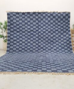 Alternative view of TOUBA – Blue Rug – Moroccan Beni Ourain Checkered Custom Rug