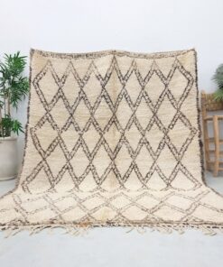 Alternative view of REYYAN - Cream & Brown Beni Ourain Rug - Vintage Geometric Rug 6x8