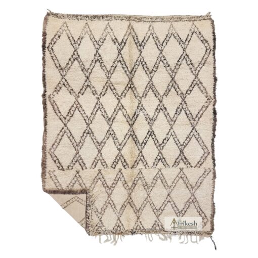 REYYAN - Cream & Brown Beni Ourain Rug - Vintage Geometric Rug 6x8