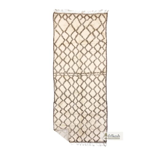 HILMA - Cream & Brown Beni Ourain Rug - Vintage Geometric Rug 6x16