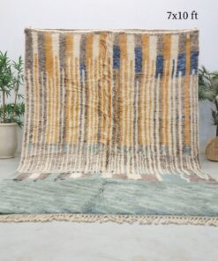 Alternative view of GHAFAR - Green & Mustard Shag Rug- Beni Mrirt Striped Rug 7x10