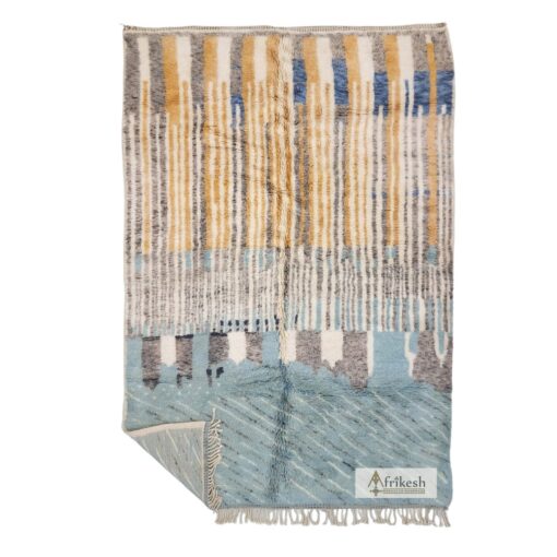 GHAFAR - Green & Mustard Shag Rug- Beni Mrirt Striped Rug 7x10