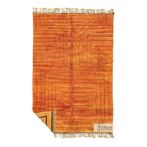 TIRA - Orange Moroccan Shag Rug- Berber Beni Mrirt Tufted Rug 6x10