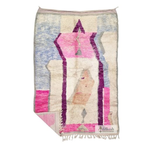 ROUH - Pink & Cream Rug - Wool Boujaad Abstract Rug 5x8