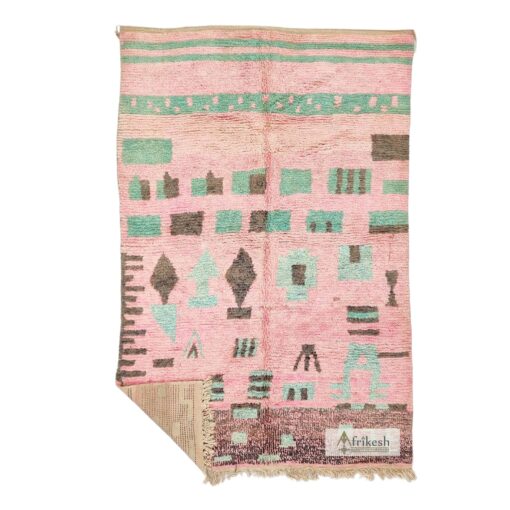 NOHA- Pink & Green Rug - Berber Boujaad Abstract Rug 6x9